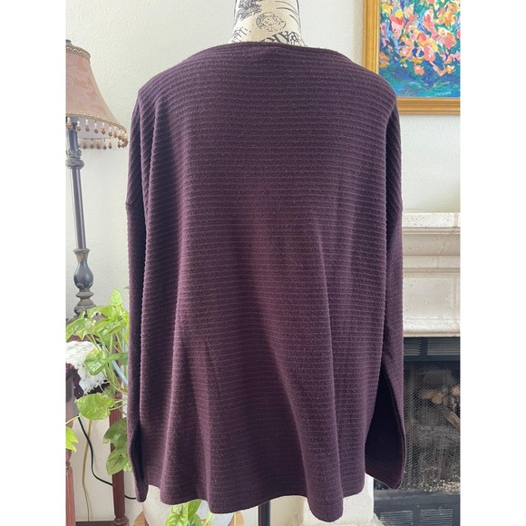 J Jill Womens Small Purple Ribbed Knit Boat Neck Long‎ Sleeve Top - Picture 2 of 8